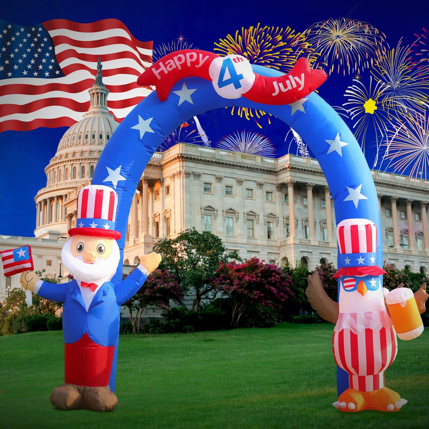 Patriotic 4th of July Inflatable Archway with LED Lights for Outdoor Yard Decor S2175