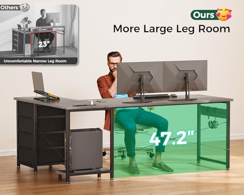 L Shaped Desk with 4 Tier Drawers, Power Outlets & USB, Corner Computer Desk with CPU Stand U4256