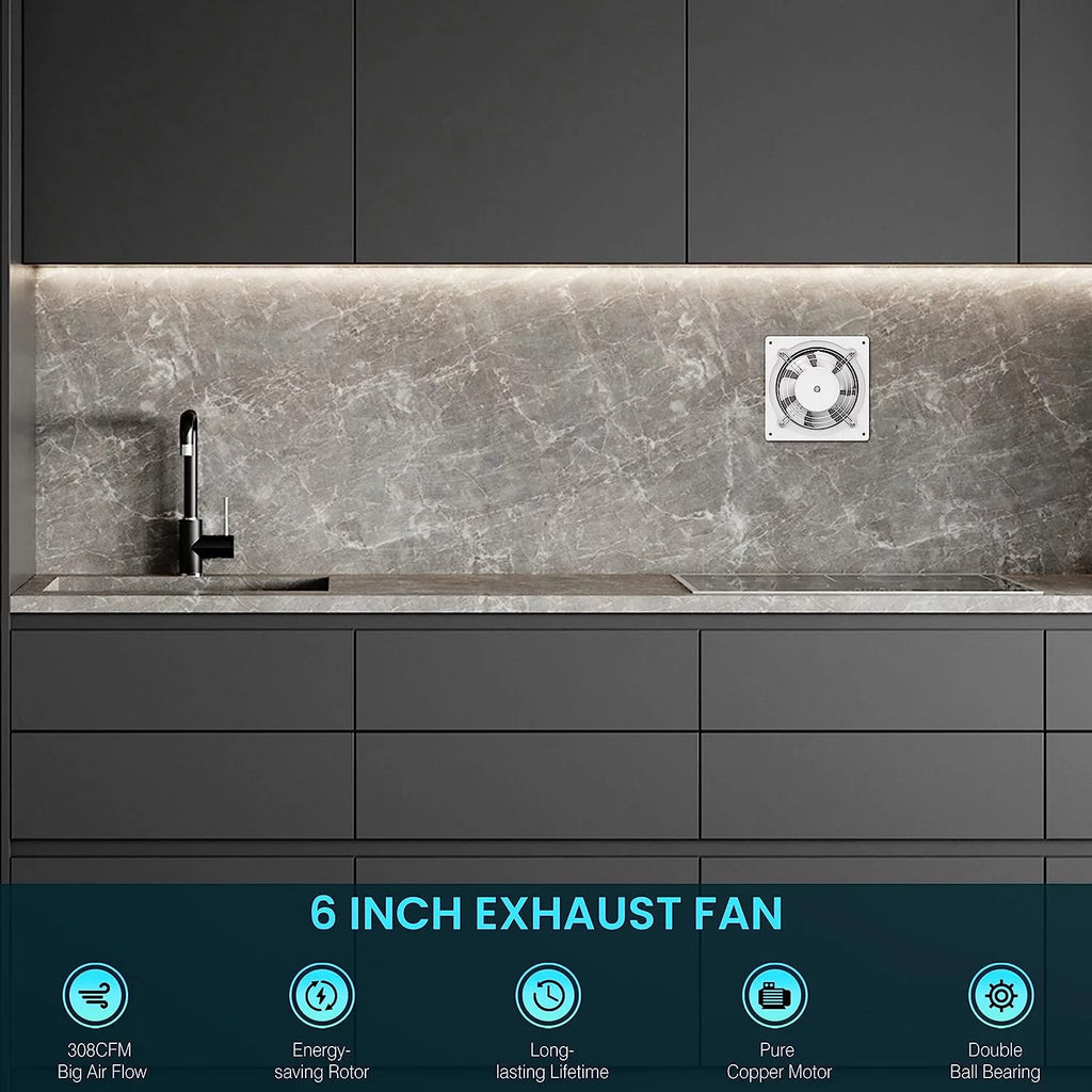 6 Inch Wall Mount Exhaust Fan for Bathroom, Garage, and Window Ventilation I115362