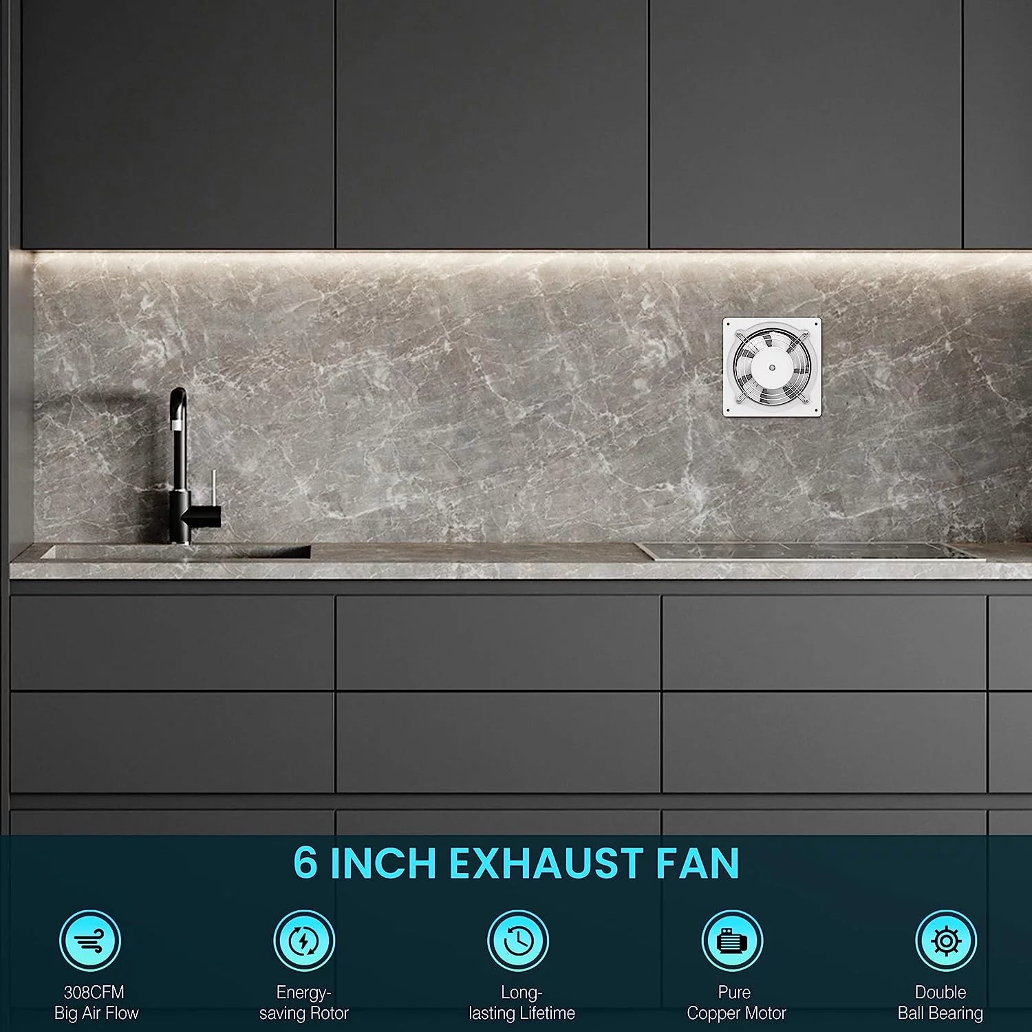 6 Inch Wall Mount Exhaust Fan for Bathroom, Garage, and Window Ventilation I115362