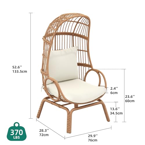 Outdoor Egg Chair with Stand and Cushion, Patio Rattan Basket Chair, Beige F352720