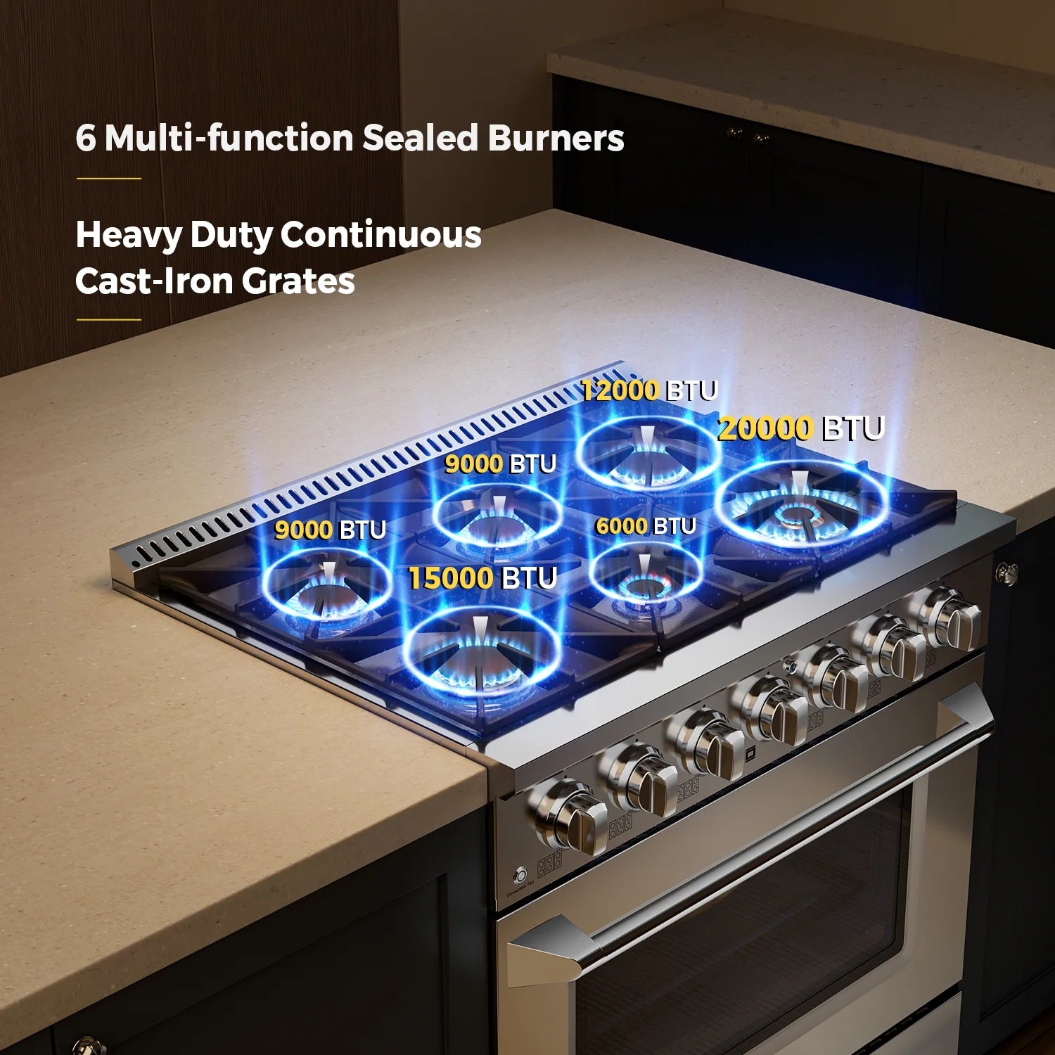 36 in. 5.2 cu. ft. Slide-In Single Oven Gas Range with 6 Sealed Burners, Stainless Steel K6199