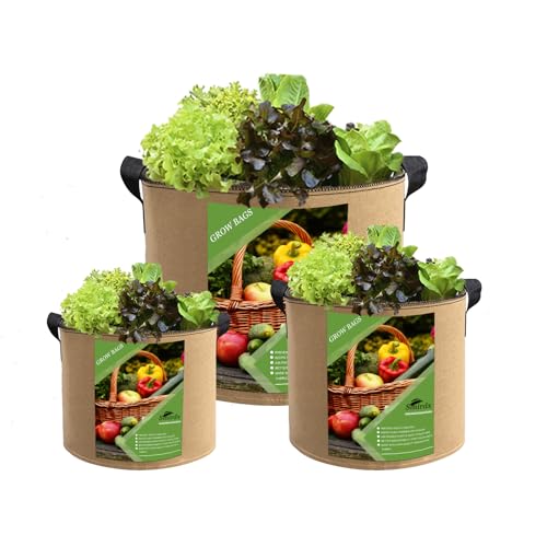 6 Pcs 5 Gallon Grow Bags for Vegetable, Heavy Duty Thickened Nonwoven Fabric Pots with Handles, Durable Breathe Plant Container for Potato, Carrot, Onion, Flower, Indoor and Garden