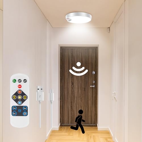 Motion Sensor Ceiling Light with Remote, Wireless Battery Operated LED E79120