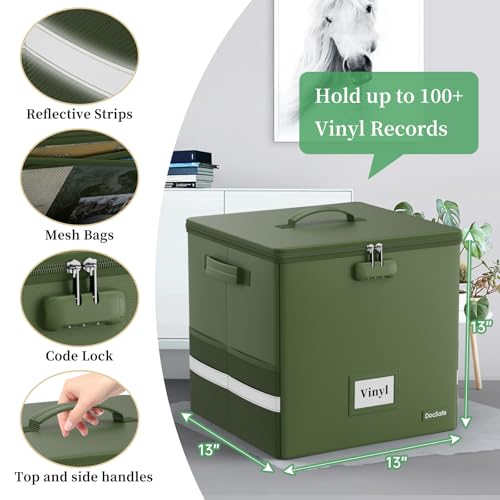 Vinyl Record Storage Box with Lock, Fireproof & Water Resistant, Holds 100+ 12-Inch Records H505