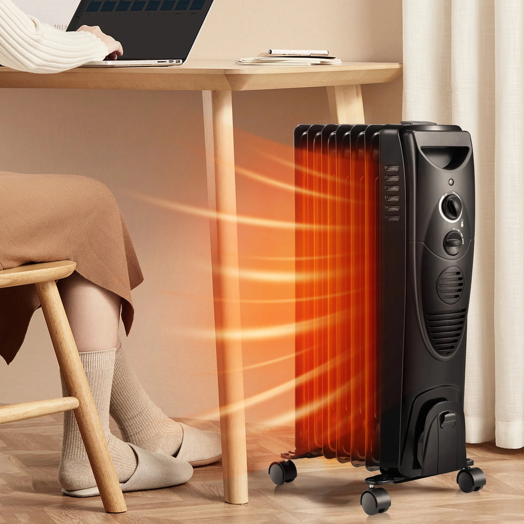 Electric Oil Filled Radiator Heater with Thermostat, Black B899326