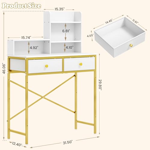 White Vanity Desk with 2 Drawers and Open Shelves B163