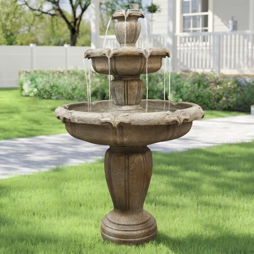Outdoor Floor Water Fountain, 3-Tier Concrete with Electric Pump C406329