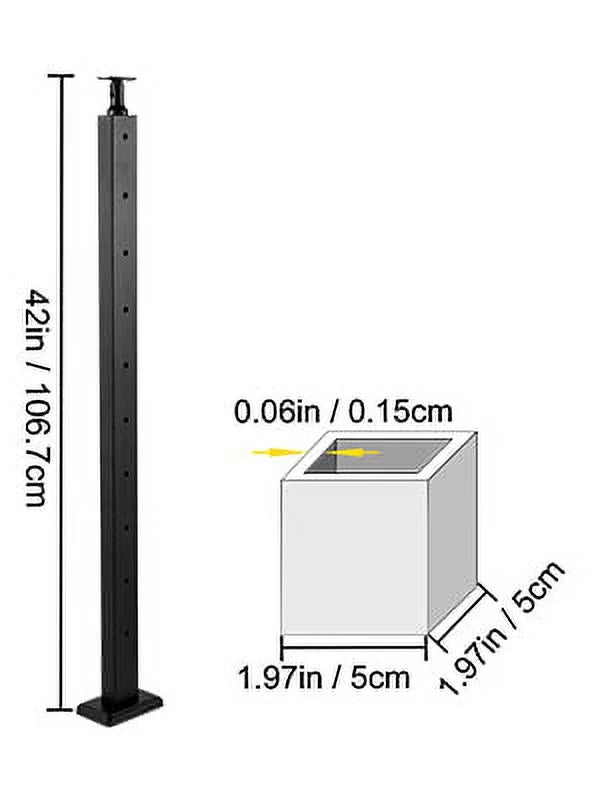 Cable Railing Post Level Deck Stair Post 42 x 1.97 x 1.97" Handrail Post Stainless Steel Brushed Finishing Pre-Drilled with Mounting Bracket Black G552172