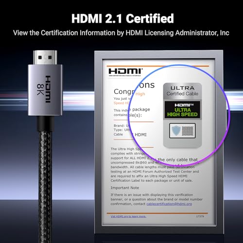 8K HDMI 2.1 Cable 48Gbps 16FT, Ultra High Speed HDMI Cord Aluminum, 4K@240Hz 8K@60Hz, HDCP 2.2, eARC HDR 10, Compatible with PS5/Blu-ray/Roku TV/Switch 2/Mac mini P778