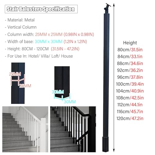 Staircase Balusters Black 1 Inch Stair Spindles Post Kit with Bracket W7804