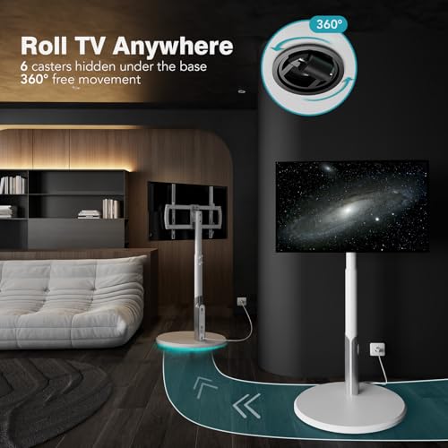Mobile TV Stand with Power Outlet, Rolling Cart for 27-65 Inch Monitors, Height Adjustable H3227