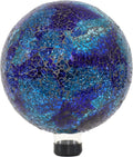 Sunnydaze Deep Ocean Swirl 10-Inch Crackled Glass Indoor/Outdoor Gazing Globe - Features Convenient Stem and Rubber Cap