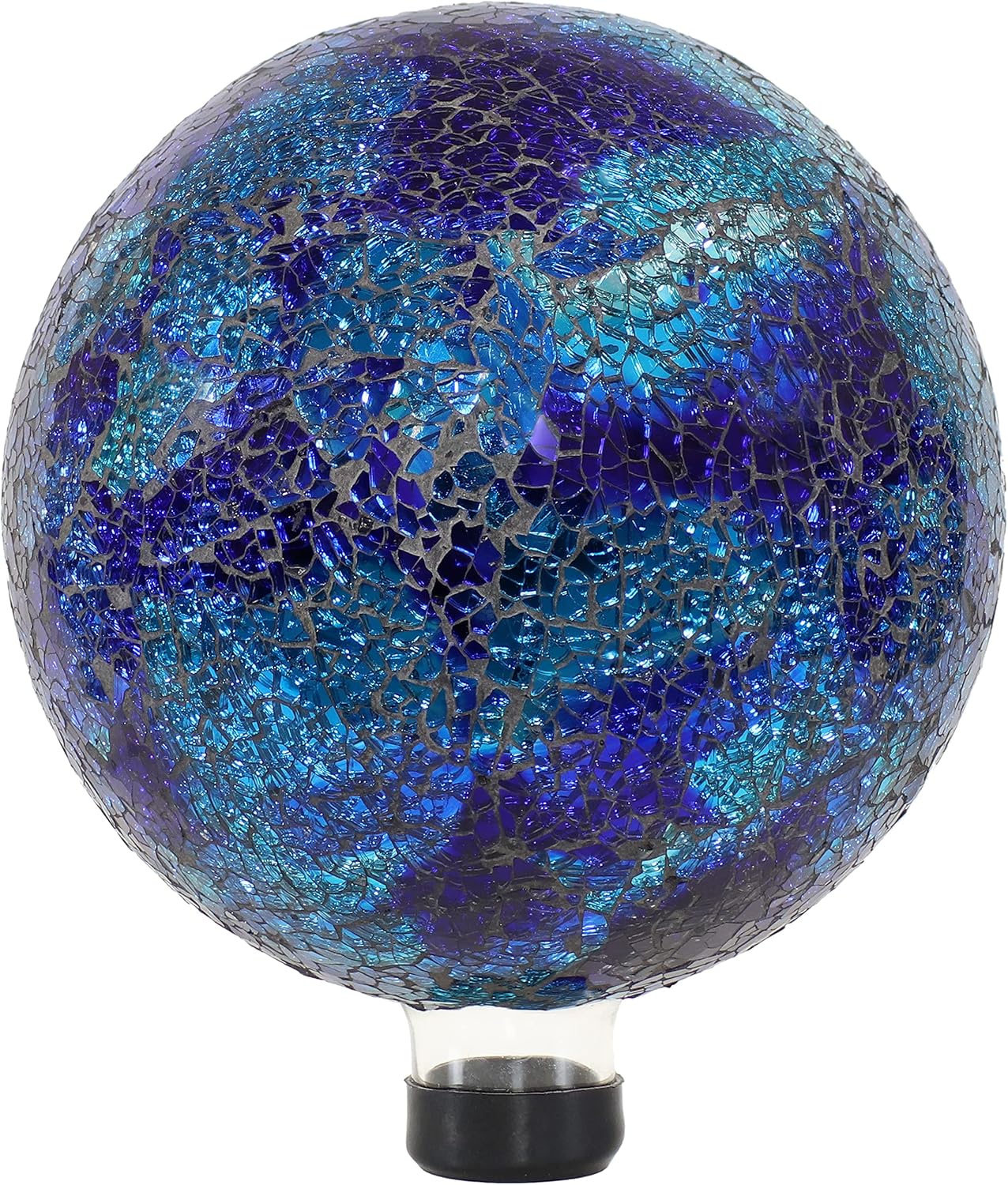 Sunnydaze Deep Ocean Swirl 10-Inch Crackled Glass Indoor/Outdoor Gazing Globe - Features Convenient Stem and Rubber Cap