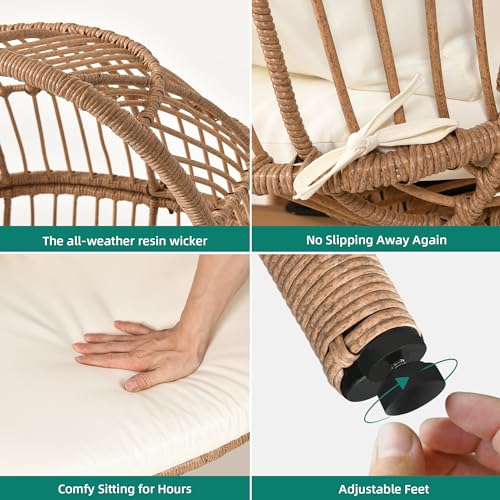 Outdoor Egg Chair with Stand and Cushion, Patio Rattan Basket Chair, Beige F352720
