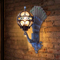 Peacock Wall Light Sconces, Metal and Glass Stained Wall Lamp Lighting LED Antique Wall Mounted Lamp,Peacock Shades Bedroom Bedside Wall Sconces Fixture,E27