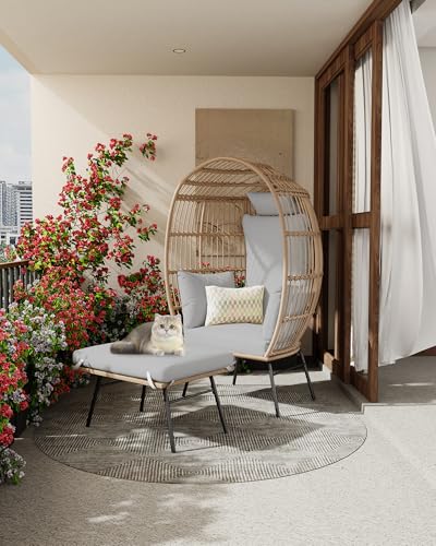 Wicker Egg Chair with Ottoman and Cushion I493229