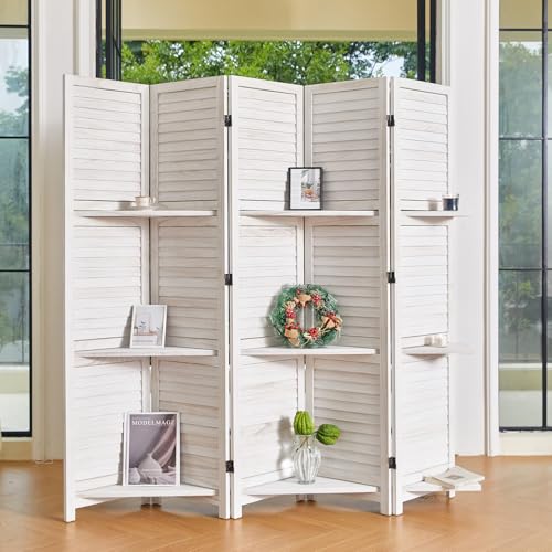 Folding Room Divider with Shelves, 6 Panels, Brown D785582