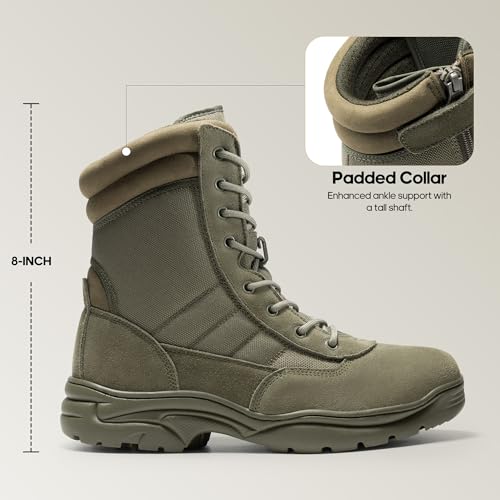 Men's Military Tactical Work Boots Side Zipper Leather Motorcycle Combat Boots N655026