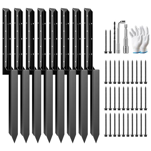VIVOSUN Fence Post Repair Kit, Heavy-Duty Ground Spike with Gloves for Repairing Tilted or Broken Wood Posts (4 Pack, Black)