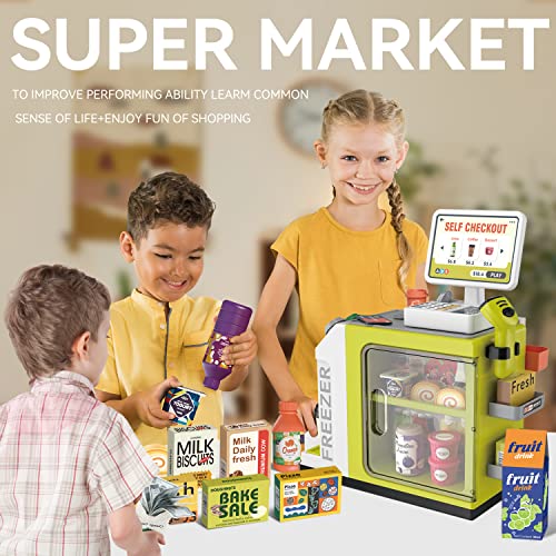 Cash Register Playset for Kids - 48PCS Pretend Play Money, Calculator, Scanner, Credit Card and Play Food S776931