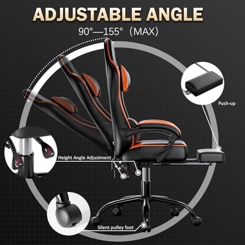 Ergonomic Gaming Chair with Footrest, Reclining, Lumbar Support I1131