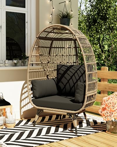 Wicker Egg Chair with Cushions and Ottoman L257