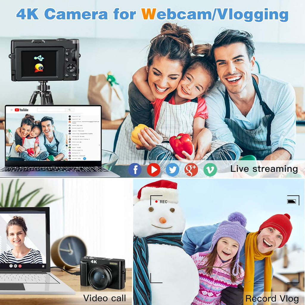4K Digital Camera for Photography, Autofocus, 48MP Vlogging with Flip Screen K823