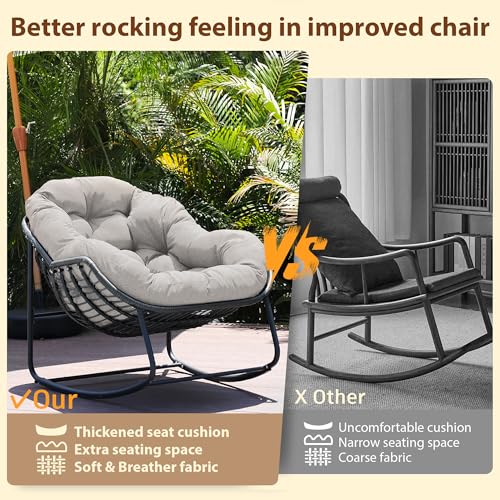 Wicker Egg Rocking Chair with Padded Cushion for Patio and Garden J177274