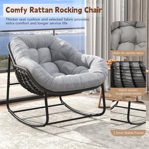 Wicker Egg Rocking Chair with Padded Cushion for Patio and Garden J177274