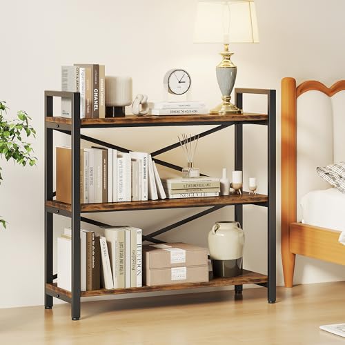 3 Tier Industrial Bookcase, Rustic Etagere Bookshelf for Living Room U5786