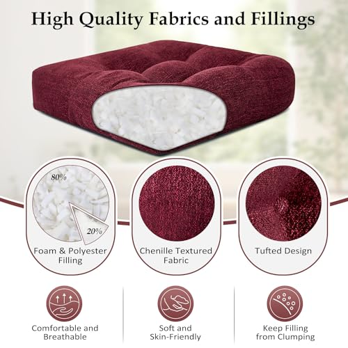 Chair Cushions for Dining Chairs 4 Pack, Tufted Memory Foam, Non-Slip Bottom, Burgundy U2577