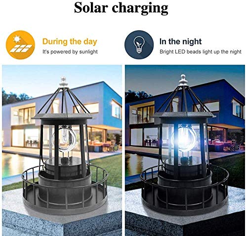 Solar Lighthouse with Rotating Beacon, Waterproof LED Hanging Lantern for Garden Patio T1060