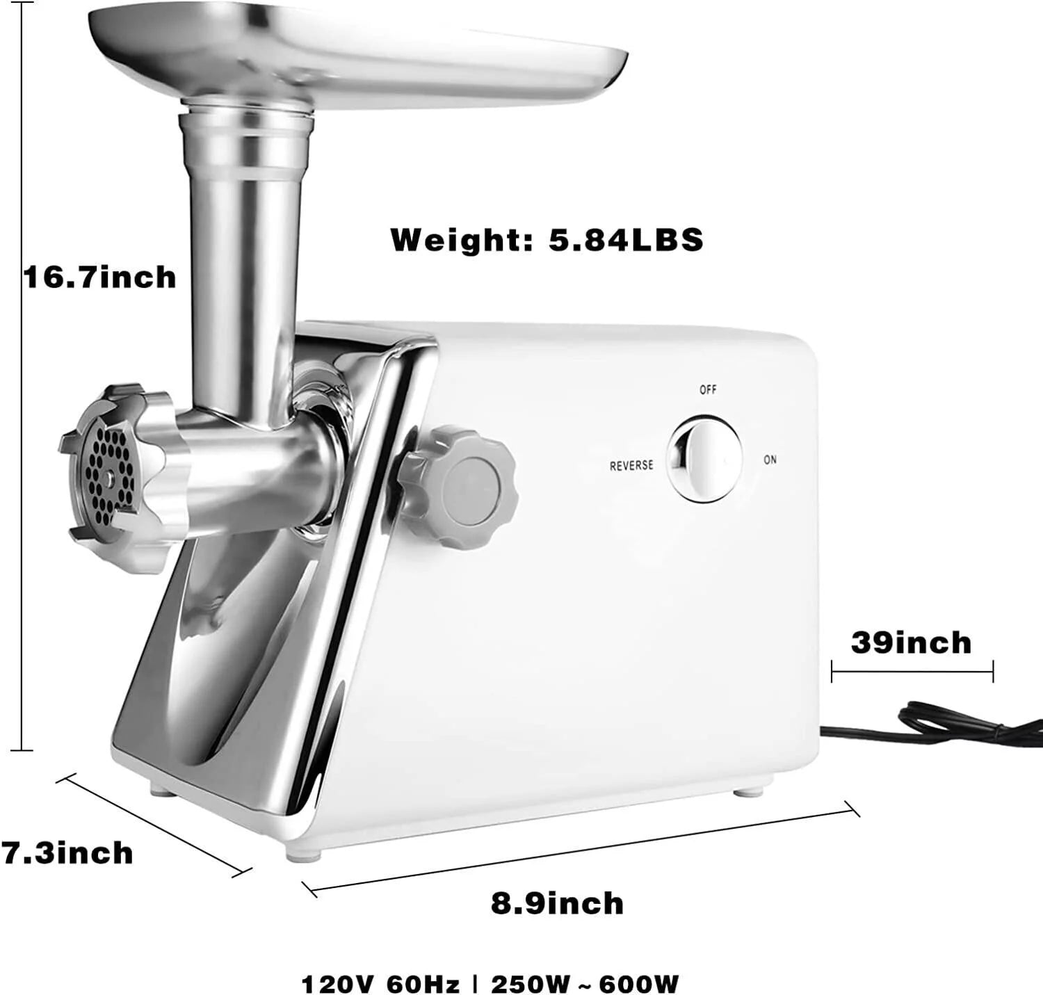 Electric Meat Grinder with Sausage & Kubbe Kit, 3 Plates, 600W D590979