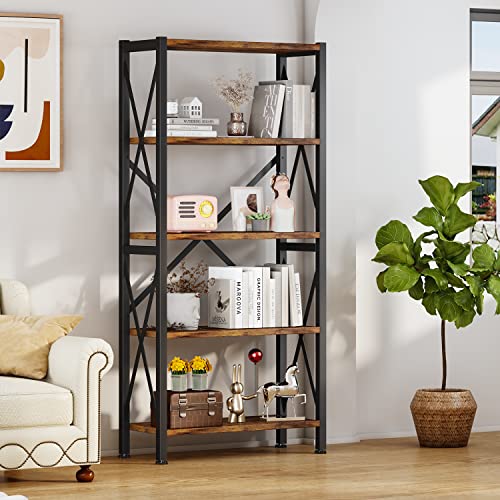 3 Tier Industrial Bookcase, Rustic Etagere Bookshelf for Living Room U5786