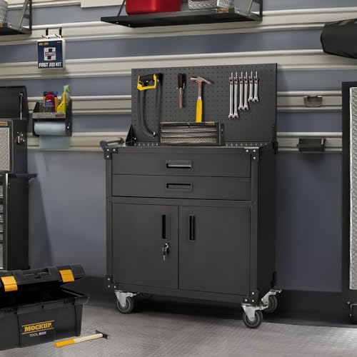 Metal Garage Storage Cabinet with Drawers and Wheels P6852