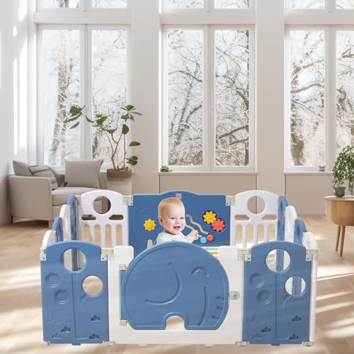 Baby Playpen for Kids and Toddlers, Safety Play Yard, Indoor and Outdoor, 18 Panels, Blue Y532747