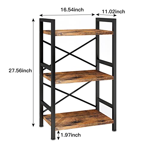 3 Tier Industrial Bookcase, Rustic Etagere Bookshelf for Living Room U5786