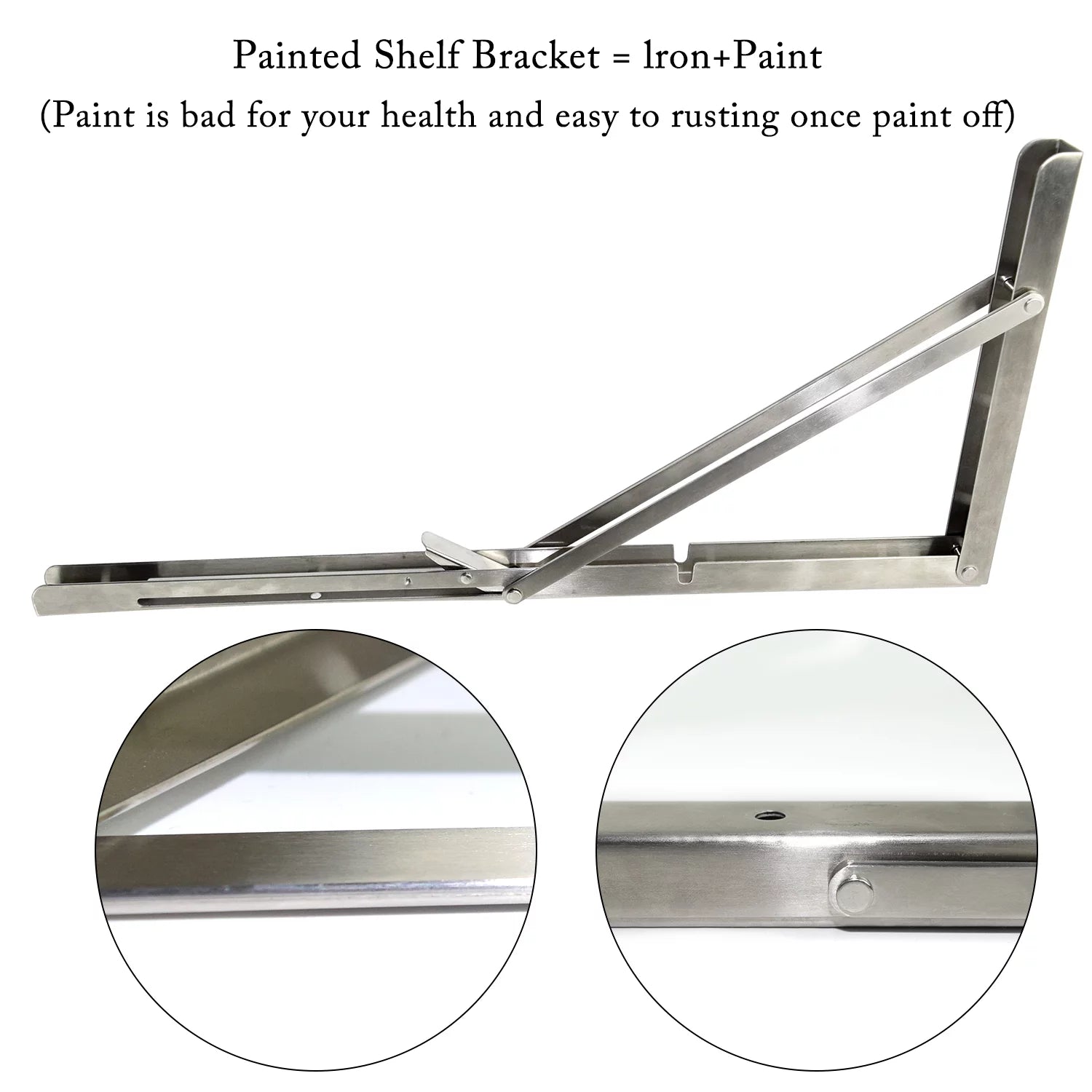 20" Folding Shelf Brackets, Heavy Duty Stainless Steel, Wall Mounted, Pack of 2 J40773