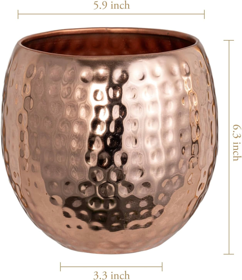 6.5 Inch Hammered Copper Tone Metal Planter Pot I502