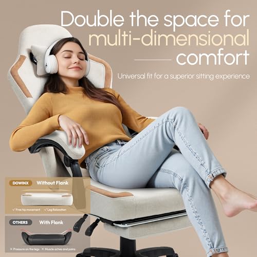 Fabric Gaming Chair with Pocket Spring Cushion and Footrest V343974