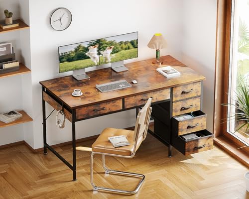 Computer Desk with 6 Drawers, 40 Inch Small Desk with Storage L2851
