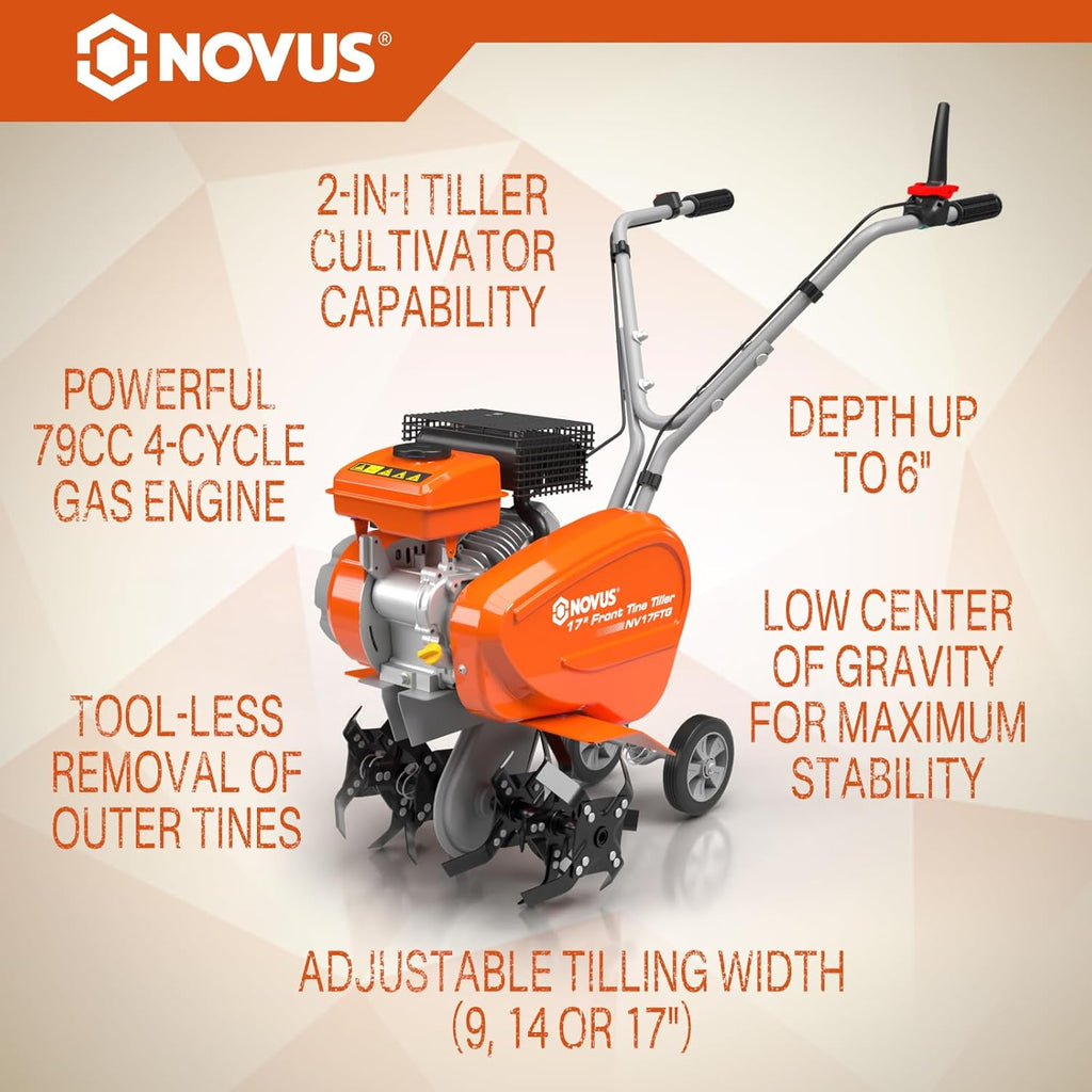 17-Inch Gas Tiller for Gardening, Front Tine Cultivator R439