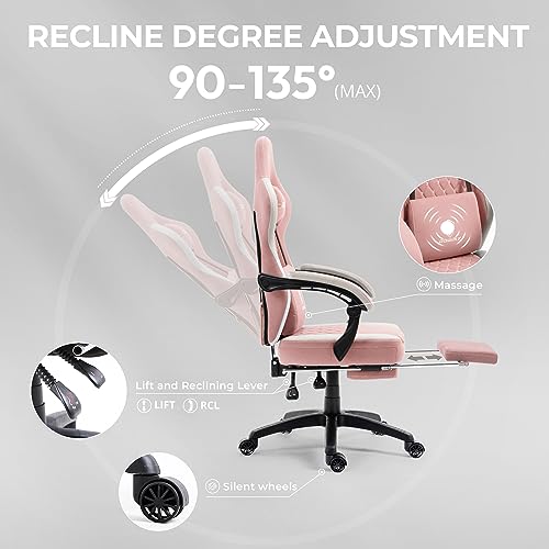 Gaming Chair with Breathable Fabric, Pocket Spring Cushion and Footrest H620