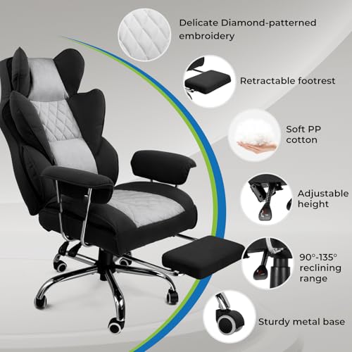 Gaming Chair with Lumbar Support and Footrest, PU Leather, Black E8234