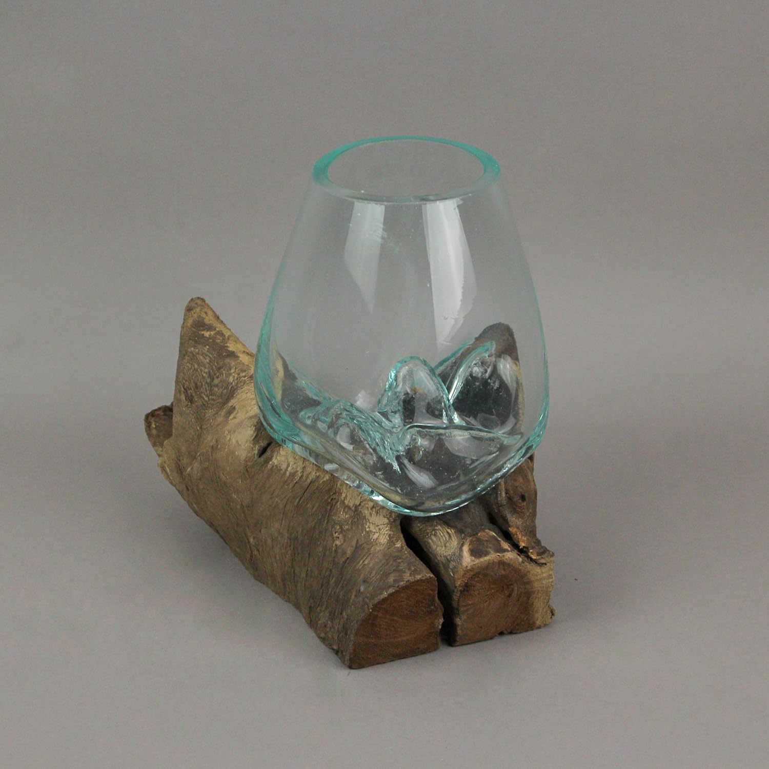 Melted Glass and Teak Driftwood Centerpiece Bowl Sculpture, 7-Inch N899199