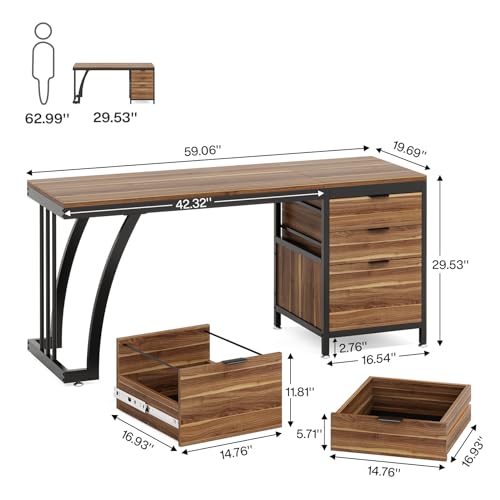 Computer Desk with 3 Drawers, 59-Inch Study Writing Table for Home Office E234