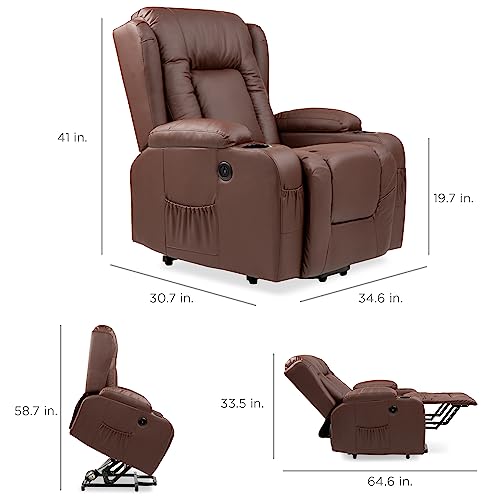 Electric Power Lift Recliner Massage Chair with Heat and USB Port, Brown M560374
