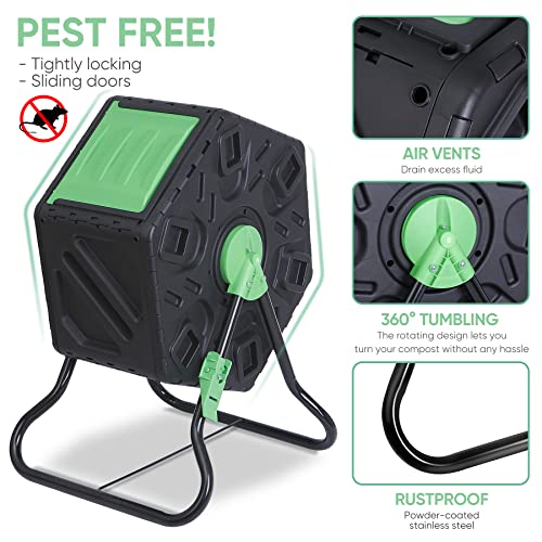 Dual Chamber Compost Tumbler with Steel Frame, 37 Gallon E225