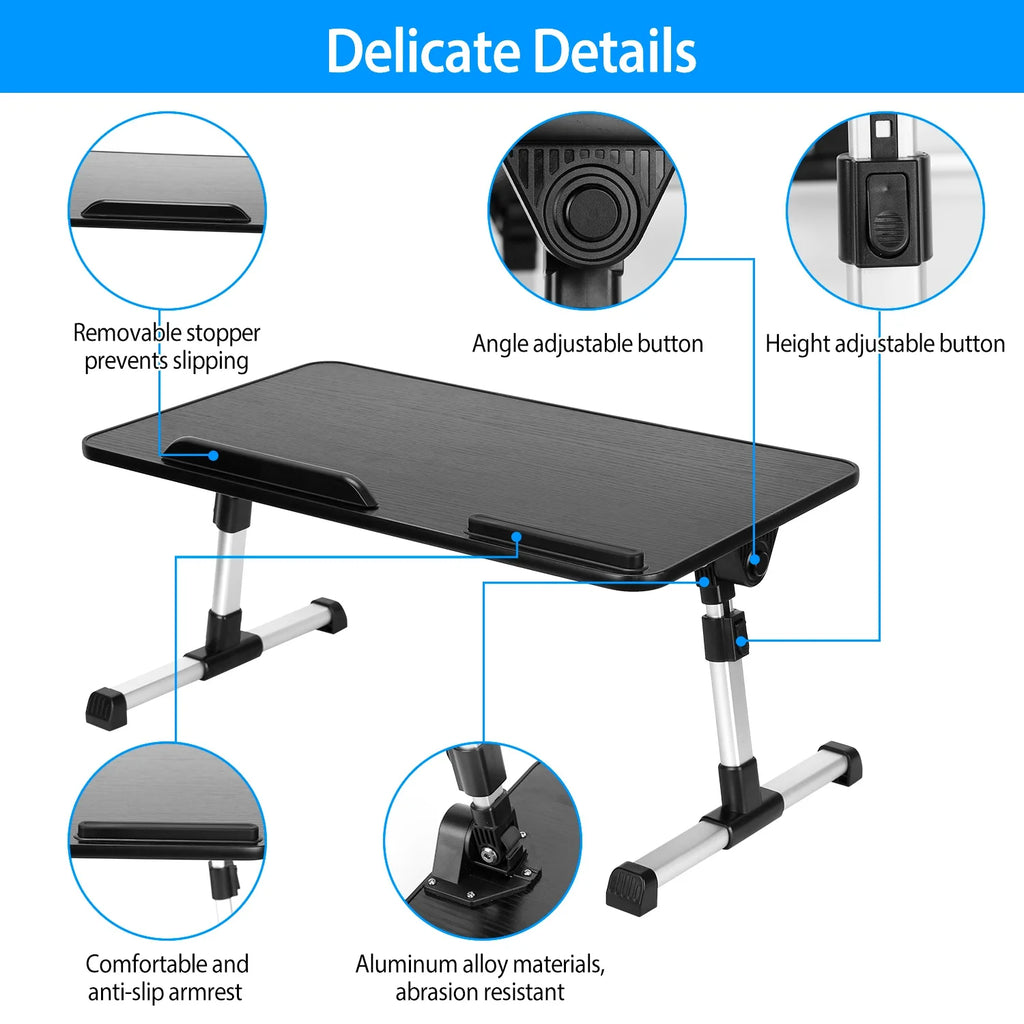Foldable Laptop Table Stand Portable Desk Bed Tray Height Angle Adjustable T95571